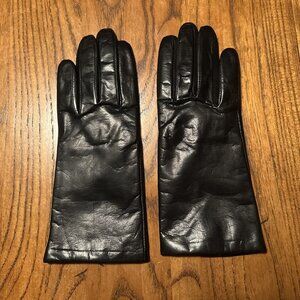FOWNES Women's Black Leather Gloves with 100% Cashmere Lining ~ Size 7